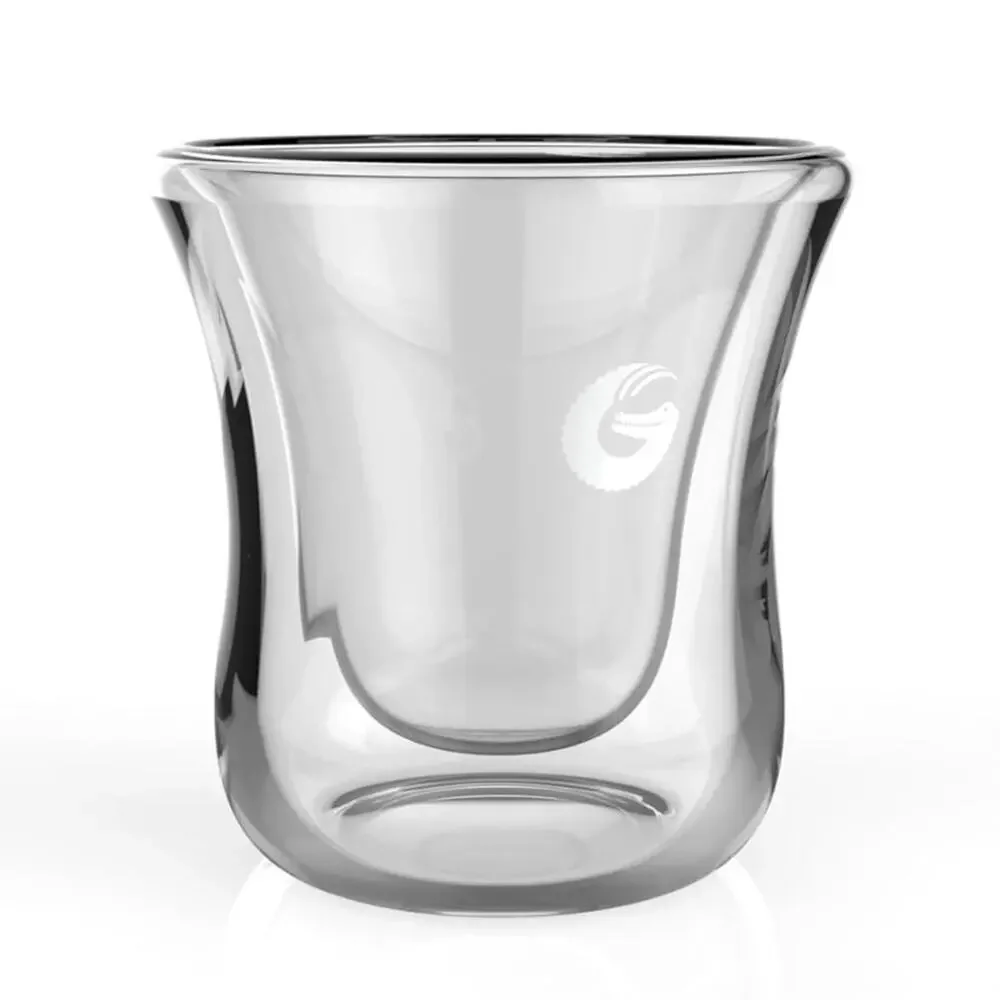 2 NEW COFFEE GATOR Clear Grey Smoke Glass Espresso Shot Glasses Thermal Cups